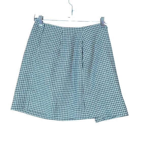 Uniqlo Womens Skirt Black Gray Pull On Side Zip Tweed Houndstooth Wool Blend 4 - Picture 1 of 10